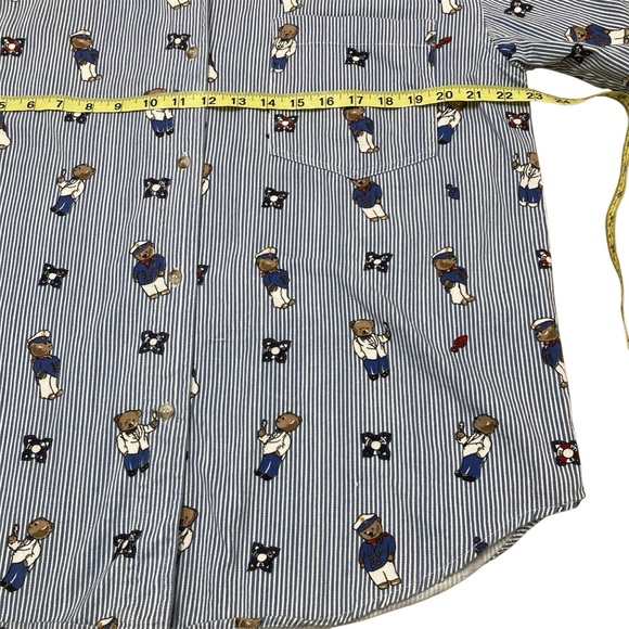 Vintage 90’s Nautical Bear Print Short Sleeve Button Up Shirt Women’s Medium - Picture 6 of 7